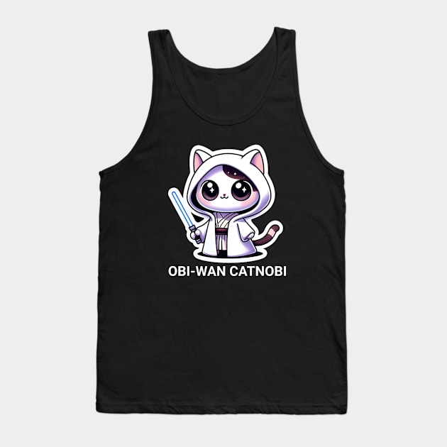 Obi-Wan Catnobi Funny Star Wars Cat Pun May the Fourth be with You Tank Top by Shirts by Jamie